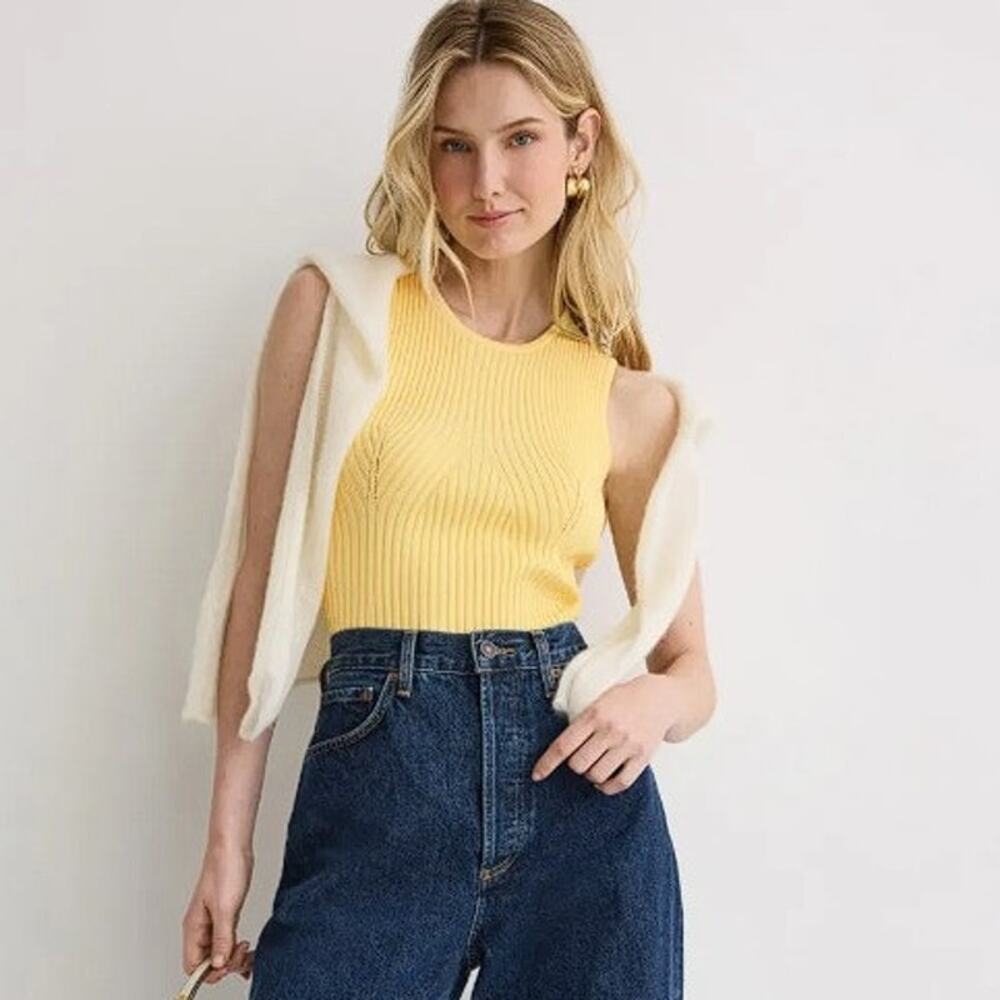 ADAM LIPPES Women's Ribbed Knit Tank Size S In Yellow